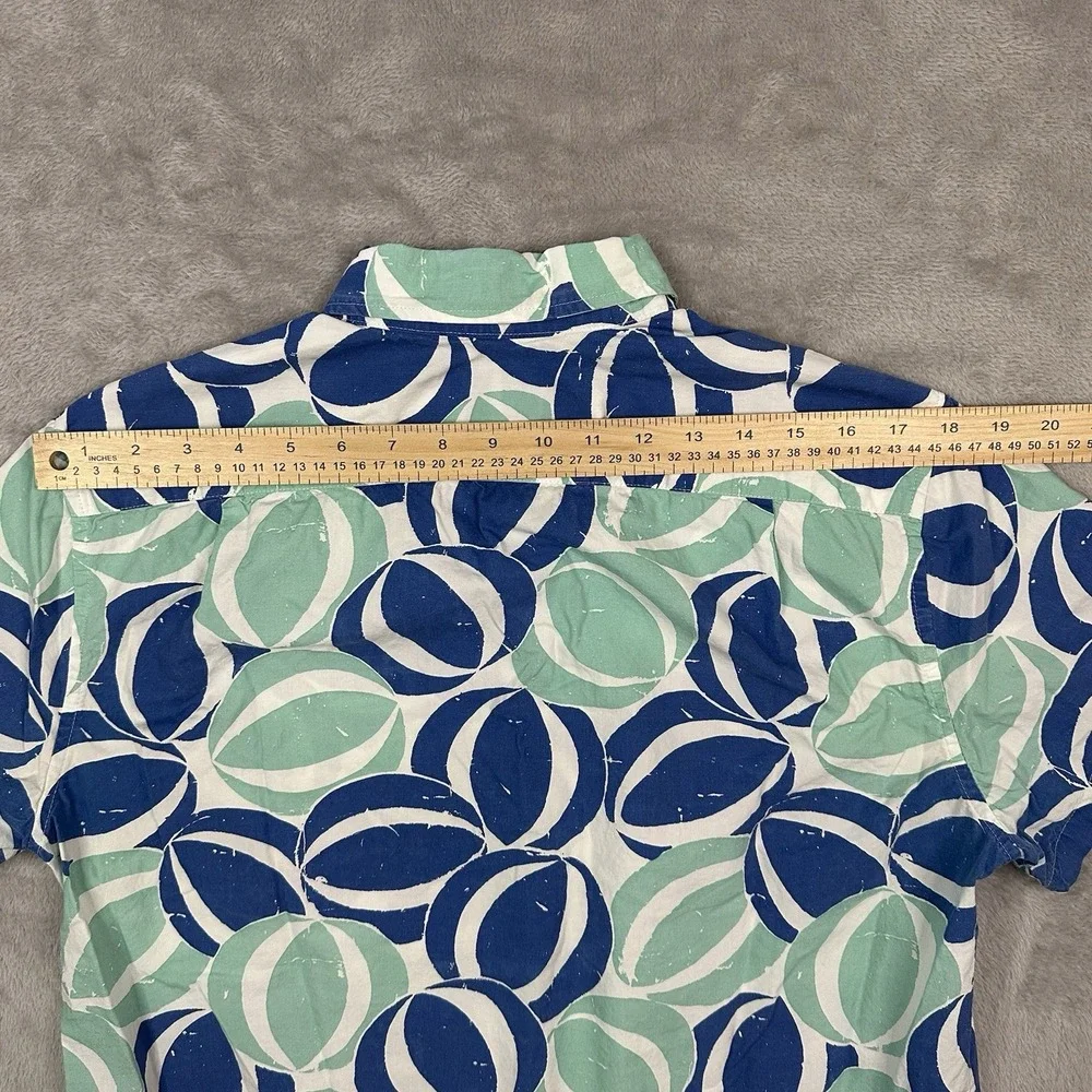 J.Crew Men's M Short Sleeve Shirt Blue Green Geometric Resort Cotton Button Up